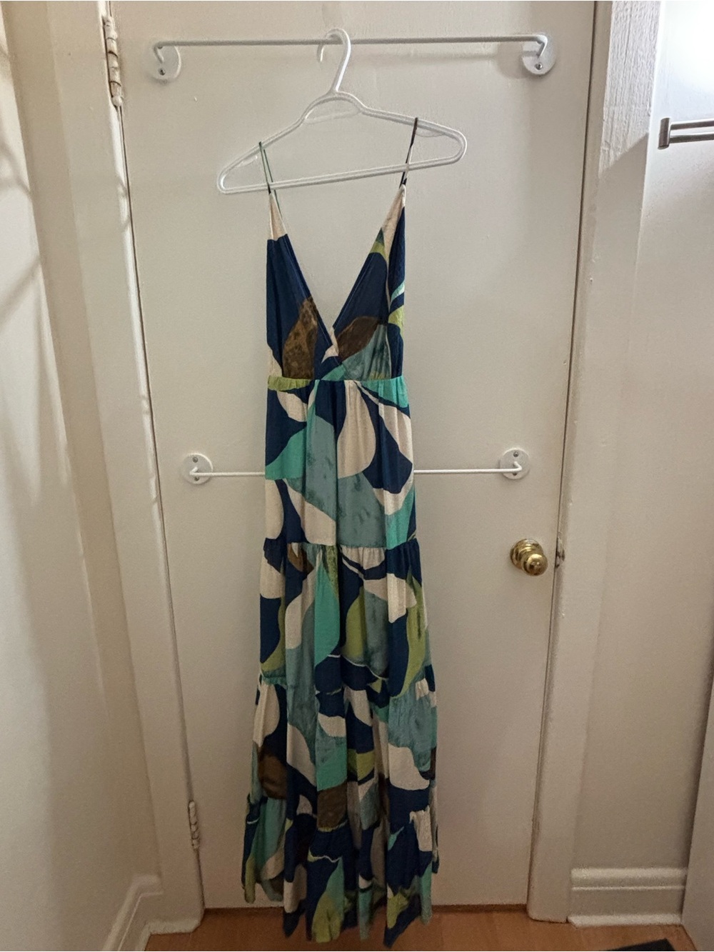 Aris Navy, Teal & Cream Abstract Tiered Maxi Dress